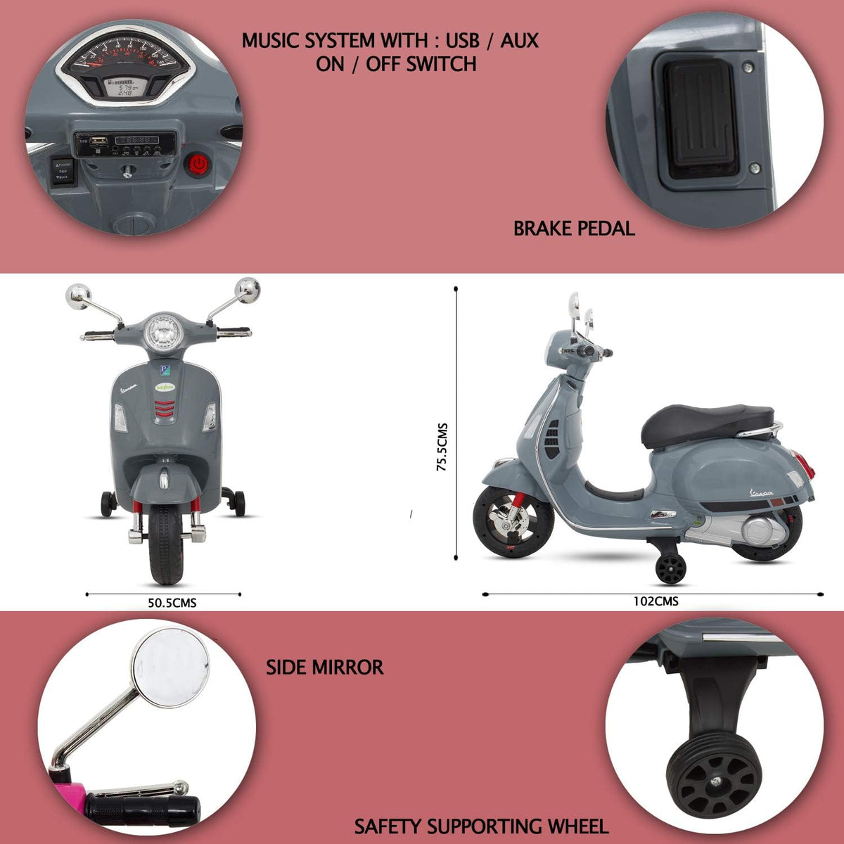 Kids Electric Ride On Scooter Motorcycle 6V with Lights - Grey. - Adenzo Comfies