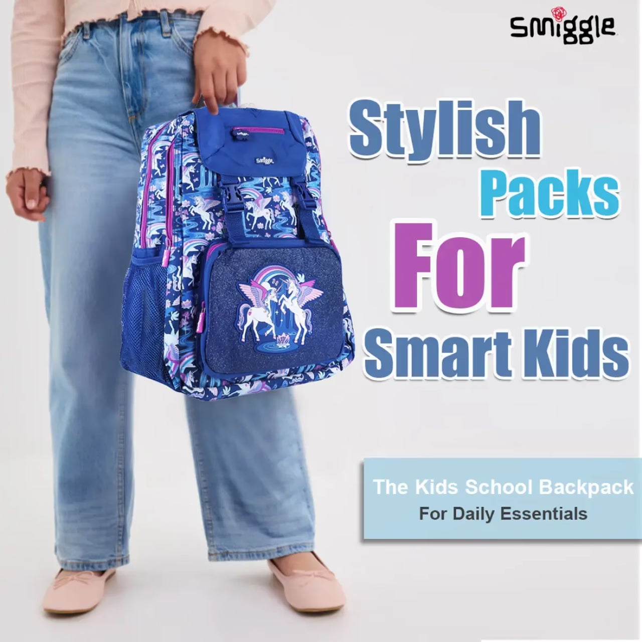 Smiggle Away Foldover Backpack Navy, 3Y+.