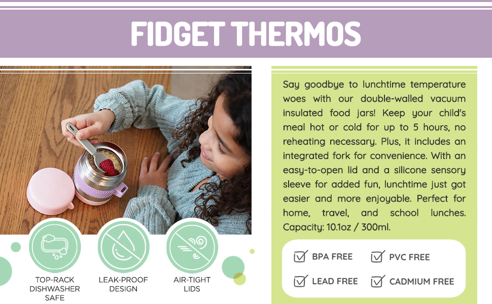 melii Stainless Steel Food Jar, 10.1oz, Double Walled, Vacuum Insulated, Integrated Fork, Airtight & Leakproof, Dishwasher Safe - Turquoise Blue& Pink