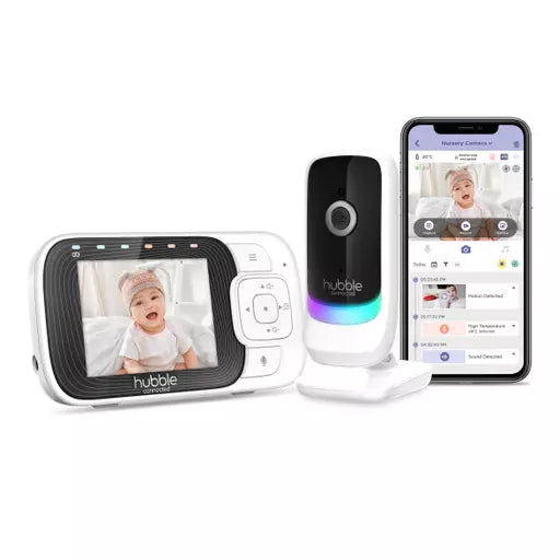 Hubble Nursery Pal Essential – White (2.8" Smart Video Baby Monitor), Wi-Fi connectivity, two-way audio, night vision, and a room temperature sensor