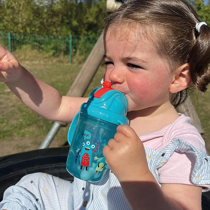 Flip N Sip No - Spill Kids Straw Cup (240ml) – Weighted Straw Silicone Training Cup with Easy - Grip Handles, Sliding Hygiene Lid, BPA - Free Toddler Bottle - Adenzo Comfies
