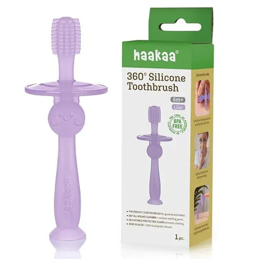 Haakaa 360° Silicone Baby Toothbrush – 100% Soft Food Grade Silicone, BPA - Free, Suction Base, Safe for Babies 6 Months+, Gentle Gum and Teeth Cleaning for Infants, Gum Massager - Adenzo Comfies