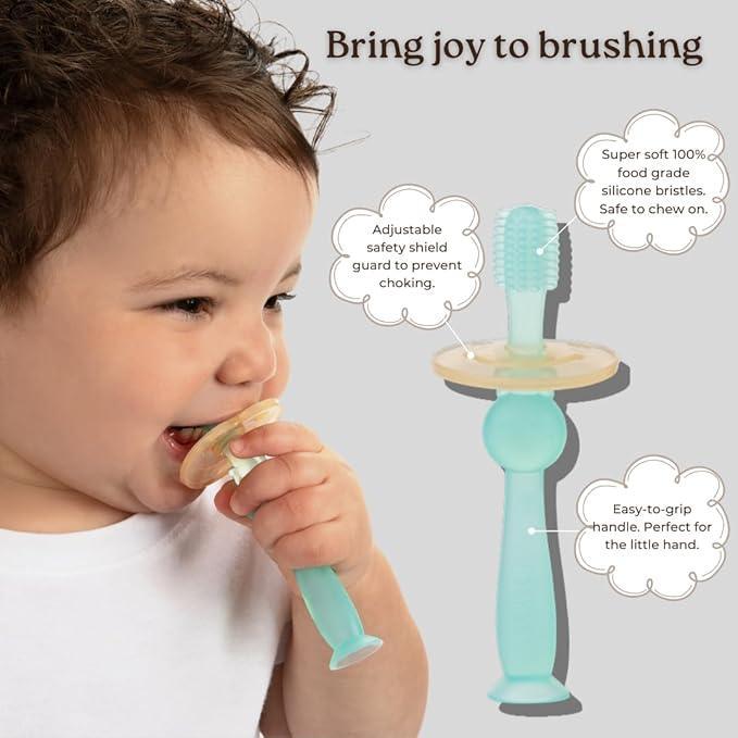 Haakaa 360° Silicone Baby Toothbrush – 100% Soft Food Grade Silicone, BPA - Free, Suction Base, Safe for Babies 6 Months+, Gentle Gum and Teeth Cleaning for Infants, Gum Massager - Adenzo Comfies