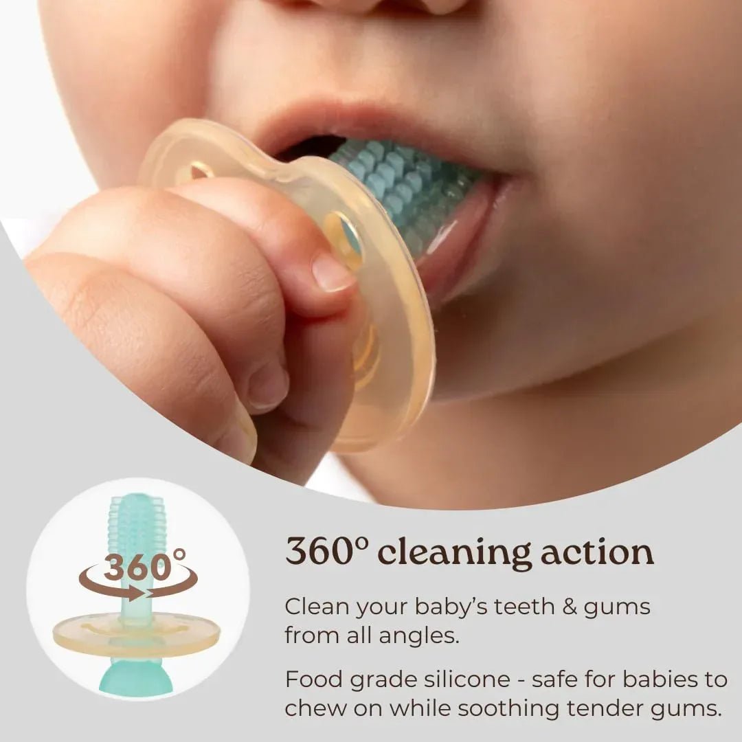 Haakaa 360° Silicone Baby Toothbrush – 100% Soft Food Grade Silicone, BPA - Free, Suction Base, Safe for Babies 6 Months+, Gentle Gum and Teeth Cleaning for Infants, Gum Massager - Adenzo Comfies