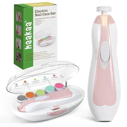 haakaa Baby Nail Trimmer Electric Safe Baby Nail Clippers Baby Nail File Kit Manicure Set, Trim Polish Grooming kit for Newborn Toddler or Adults Toes Fingernails, 6 Grinding Heads and LED Light - Adenzo Comfies