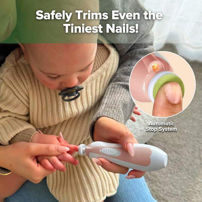 haakaa Baby Nail Trimmer Electric Safe Baby Nail Clippers Baby Nail File Kit Manicure Set, Trim Polish Grooming kit for Newborn Toddler or Adults Toes Fingernails, 6 Grinding Heads and LED Light - Adenzo Comfies