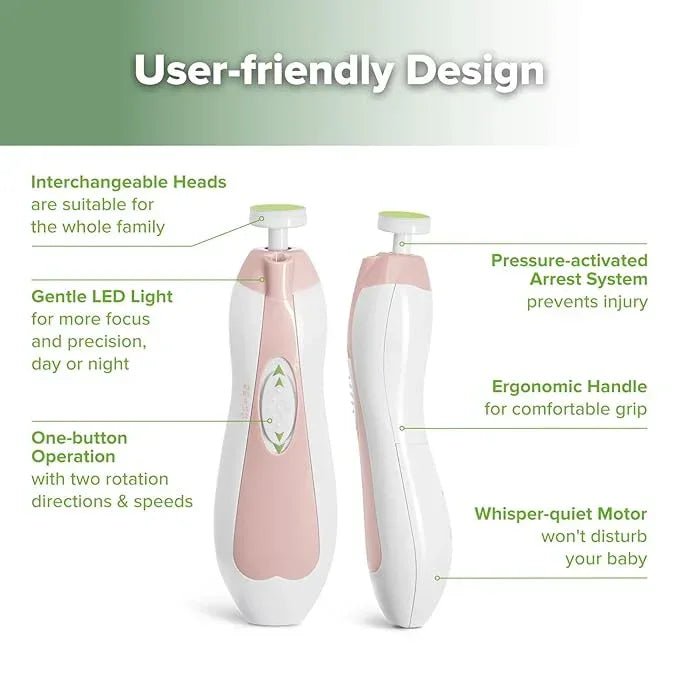 haakaa Baby Nail Trimmer Electric Safe Baby Nail Clippers Baby Nail File Kit Manicure Set, Trim Polish Grooming kit for Newborn Toddler or Adults Toes Fingernails, 6 Grinding Heads and LED Light - Adenzo Comfies