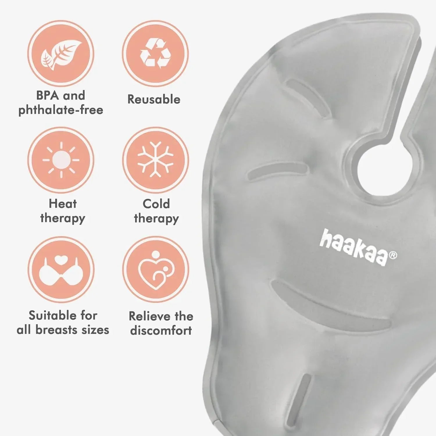 haakaa Hot & Cold Reusable Breast Therapy Pads - 2pk (SUVA Grey) Nursing Pads for Breastfeeding, Improve Milk Flow, Relieve Engorgement, Mastitis & Plugged Ducts - Adenzo Comfies