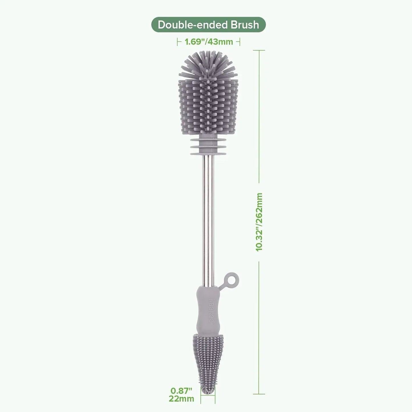 Haakaa Silicone Cleaning Brush Kit - Baby Bottle Brush Scrubber for Breast Pump,Nipple,Breastmilk Storage Bag,Reusable Straws,Sippy Cup Soft Food Grade Silicone Bristle Portable - 1pk Grey - Adenzo Comfies