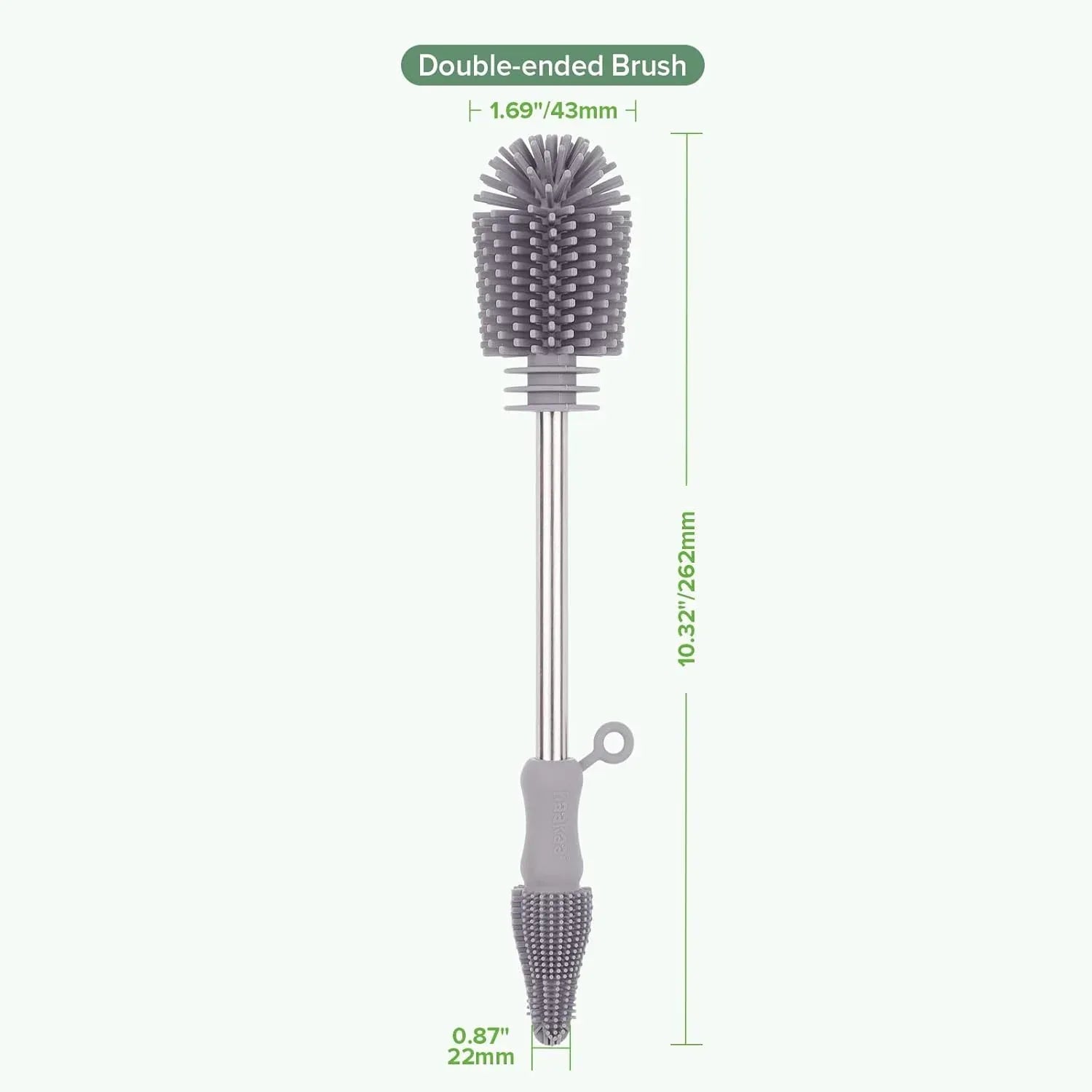 Haakaa Silicone Cleaning Brush Kit - Baby Bottle Brush Scrubber for Breast Pump,Nipple,Breastmilk Storage Bag,Reusable Straws,Sippy Cup Soft Food Grade Silicone Bristle Portable - 1pk Grey - Adenzo Comfies