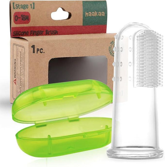 haakaa Silicone Baby Finger Toothbrush Set, Baby’s First Toothbrush with Case, Soft Bristle Toothbrush for Infant Oral Care, 3 Months + - Adenzo Comfies