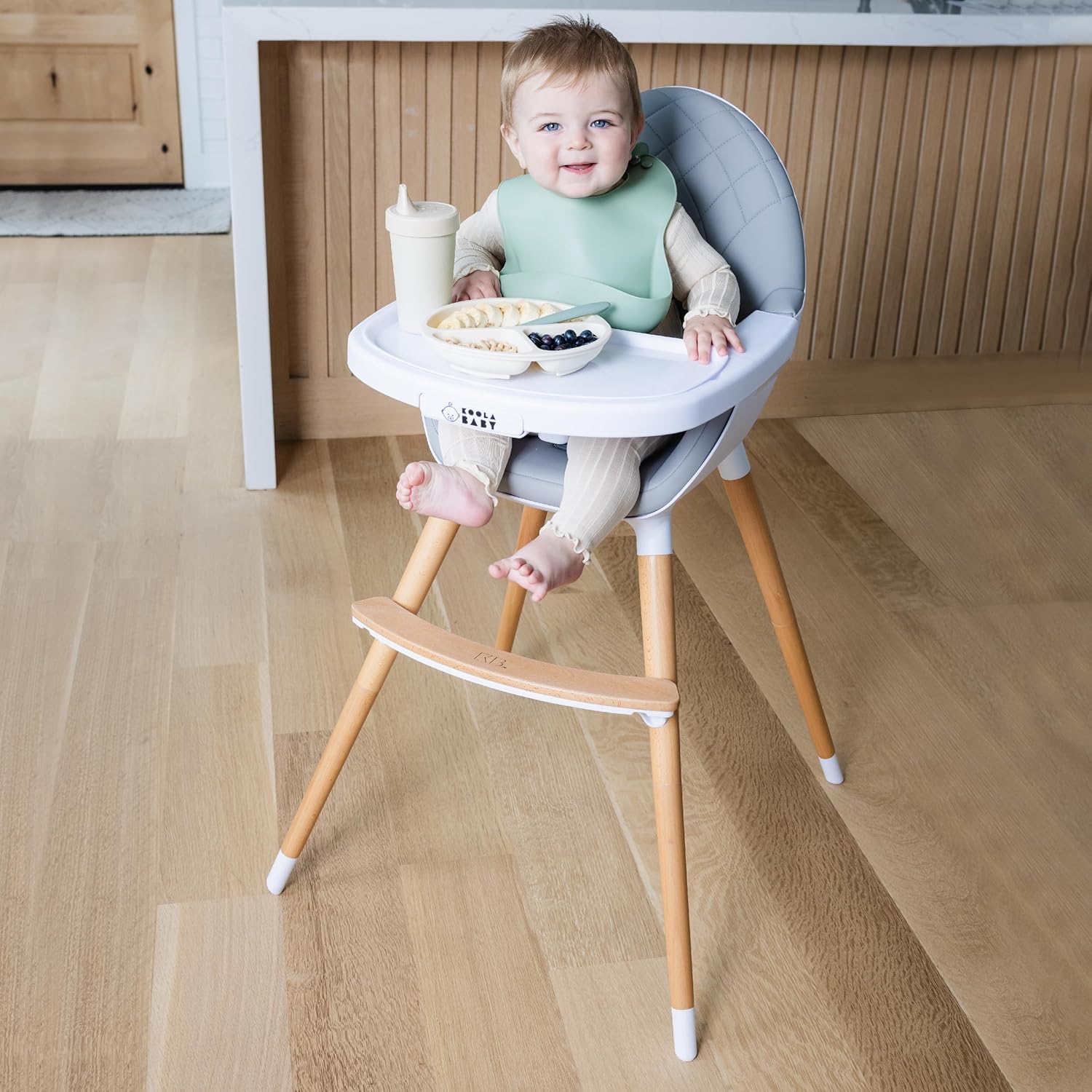 3 - in - 1 Convertible Baby High Chair – Adjustable Feeding Chair to Toddler Seat & Stool, 5 - Point Harness, Wooden Legs - Adenzo Comfies