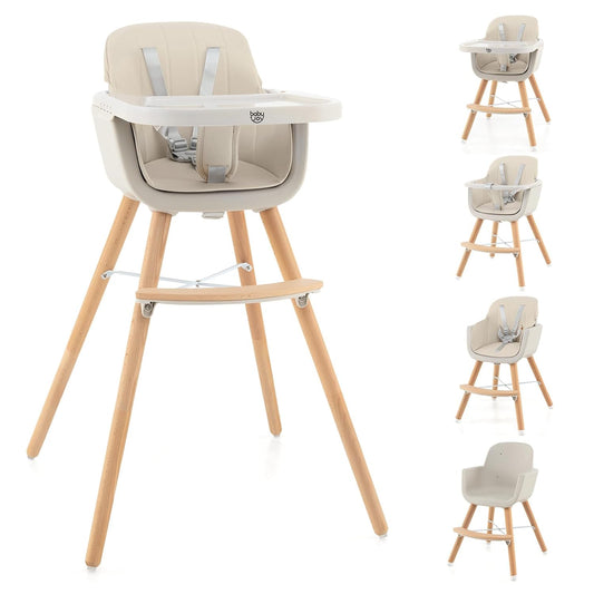 3 - in - 1 Convertible Baby High Chair – Adjustable Feeding Chair to Toddler Seat & Stool, 5 - Point Harness, Wooden Legs - Adenzo Comfies