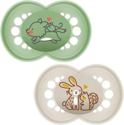 MAM Original Pure Eco Orthodontic Silicone Soother/Pacifier 16m+ Green Fox/Bunny - Adenzo Comfies
