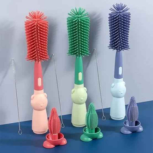 Silicone Baby Bottle Brush with Stand, Water Bottle Brush Cleaner Set. - Adenzo Comfies