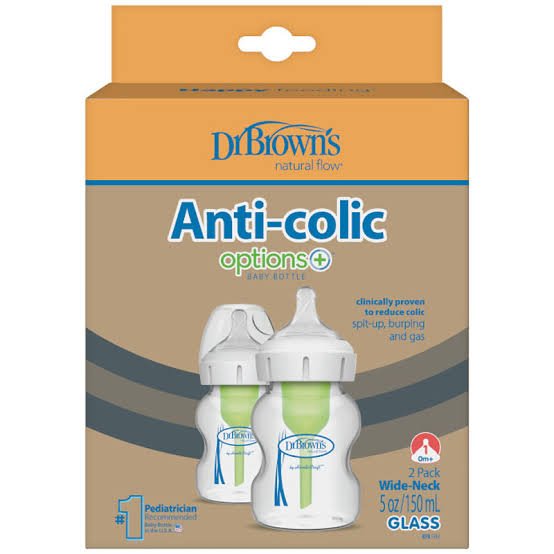 Dr. Brown’s Options+ Glass Baby Bottles – 150ml, Pack of 2, Wide‑Neck Anti‑Colic Vent System, BPA‑Free Silicone Teat - Adenzo Comfies