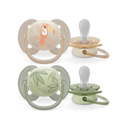 Philips Avent Ultra Soft Soother - 2 x Soft and Flexible Baby Soothers for Babies Aged 0‑6 Months, BPA-Free with Steriliser Carry Case (Model SCF091/07)