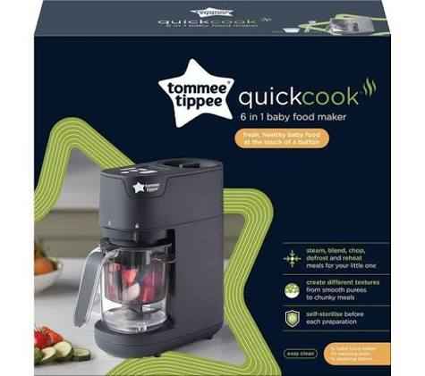 Tommee Tippee Quick-Cook Baby Food Maker, Blender and Steamer, Food Processor, for All Stages of Baby Weaning, 200g Capacity, Black - Adenzo Comfies