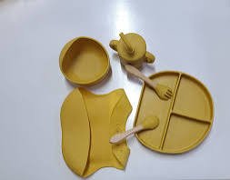 BPA Free Baby Led Weaning Supplies Set Suction Baby Plate Bowl Set Silicone Baby Set with Bib Spoon Fork Sippy Cup - Adenzo Comfies