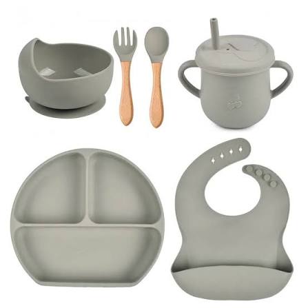 BPA Free Baby Led Weaning Supplies Set Suction Baby Plate Bowl Set Silicone Baby Set with Bib Spoon Fork Sippy Cup - Adenzo Comfies