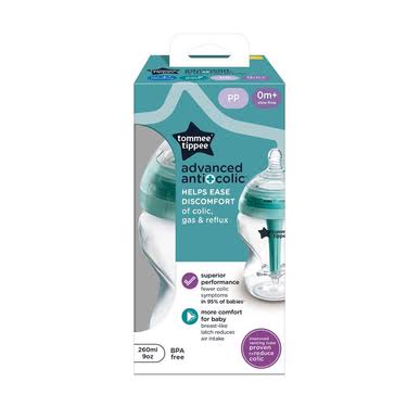 Tommee Tippee Anti-Colic Bottles Natural Start & Advanced,  260ml (Slow Flow).