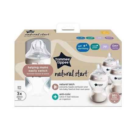 Tommee Tippee Natural Start 260ml Bottles 3 Pack.
