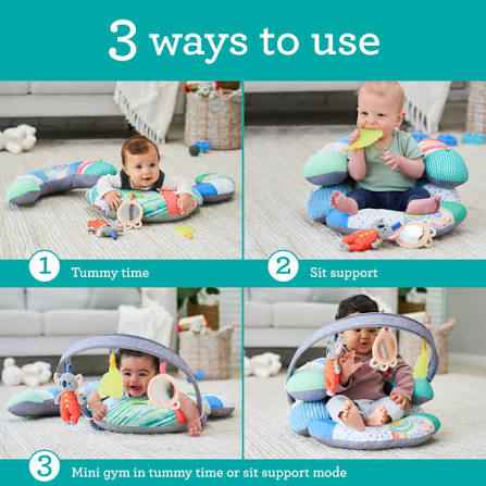 Infantino 2-in-1 Tummy Time & Seated Support - for Newborns and Older Babies, with Detachable Support Pillow and Toys.