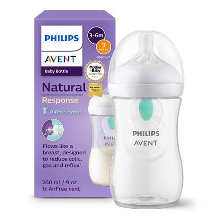 Philips Avent Natural Response Baby Bottle with AirFree Vent SCY673/01 – 260ml (9oz), BPA‑Free, 3–6m - Adenzo Comfies
