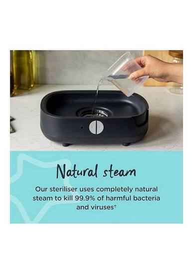 Tommee Tippee Electric Steam Baby Bottle Steriliser 5-Minute Cycle Black.