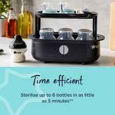 Tommee Tippee Electric Steam Baby Bottle Steriliser 5-Minute Cycle Black.