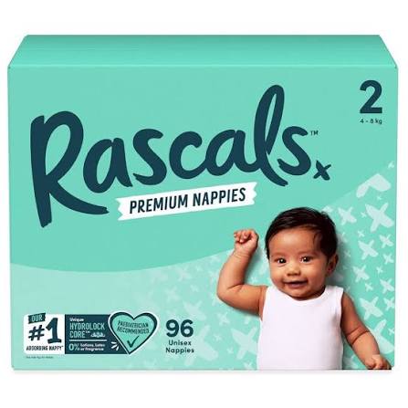 Rascals Premium Baby Diapers Jumbo Box - Size 2, 4-8 kg, 96 Count. - Adenzo Comfies