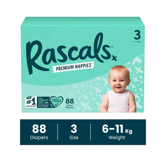 Rascals Premium Baby Diapers Jumbo Box - Size 3, 88pcs 6-11kgs .