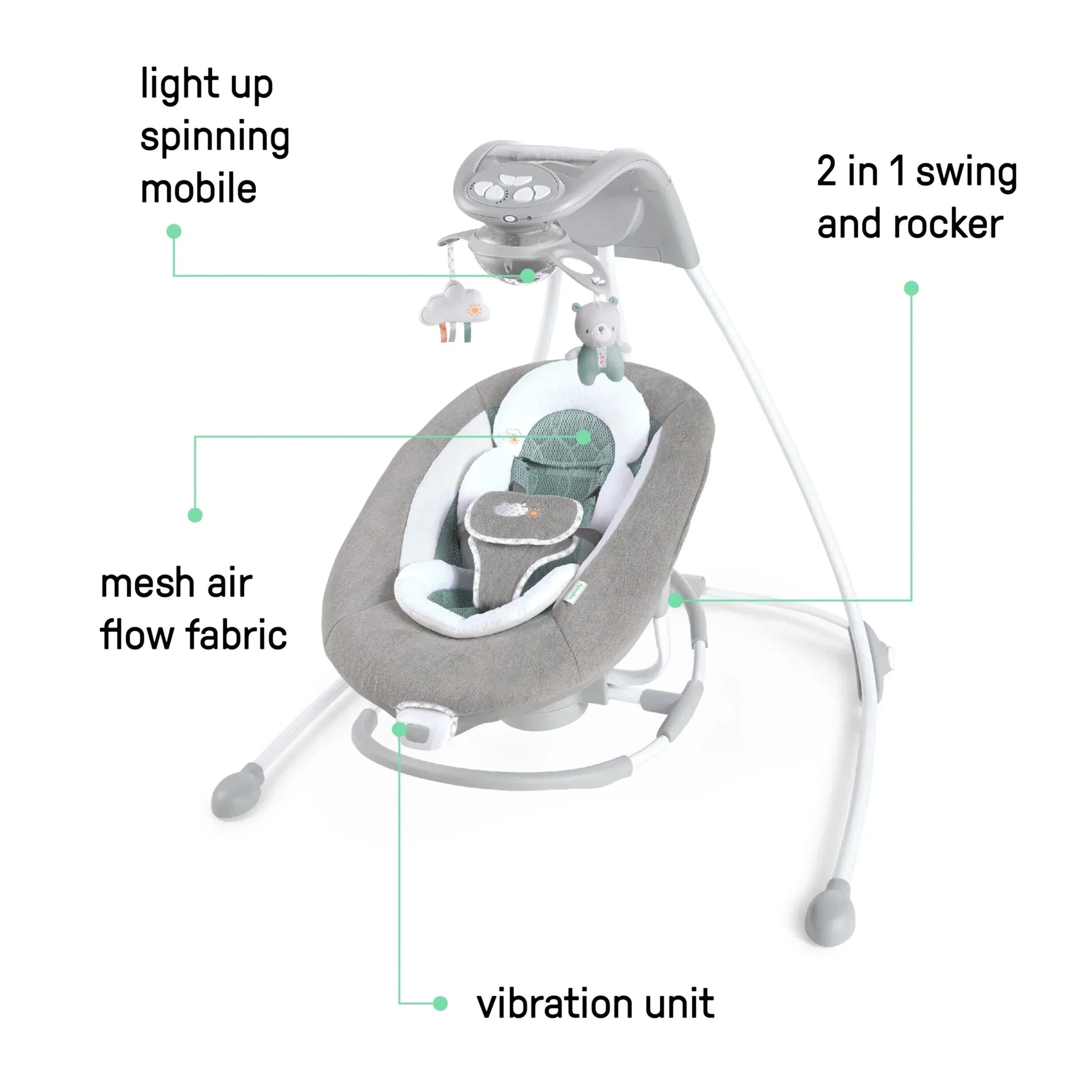 Ingenuity - Inlighten Soothing Electric Swing Cradle Lights Toys and Music - Adenzo Comfies