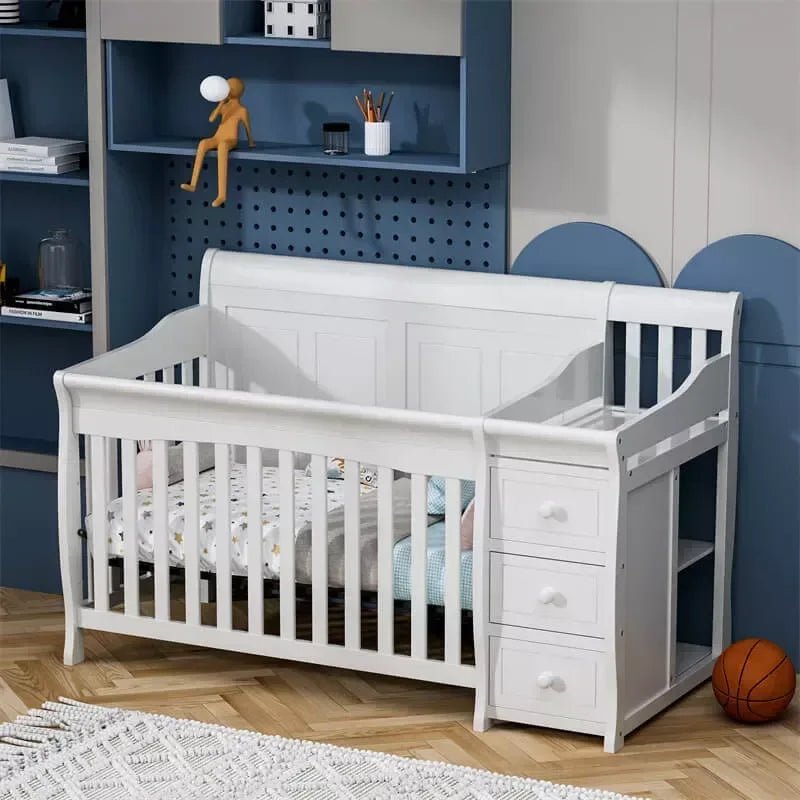 4 - in - 1 Convertible Baby Crib & Changer, Crib Changer With Drawers, Adjustable Mattress Height & Toddler Bed Conversion - Adenzo Comfies