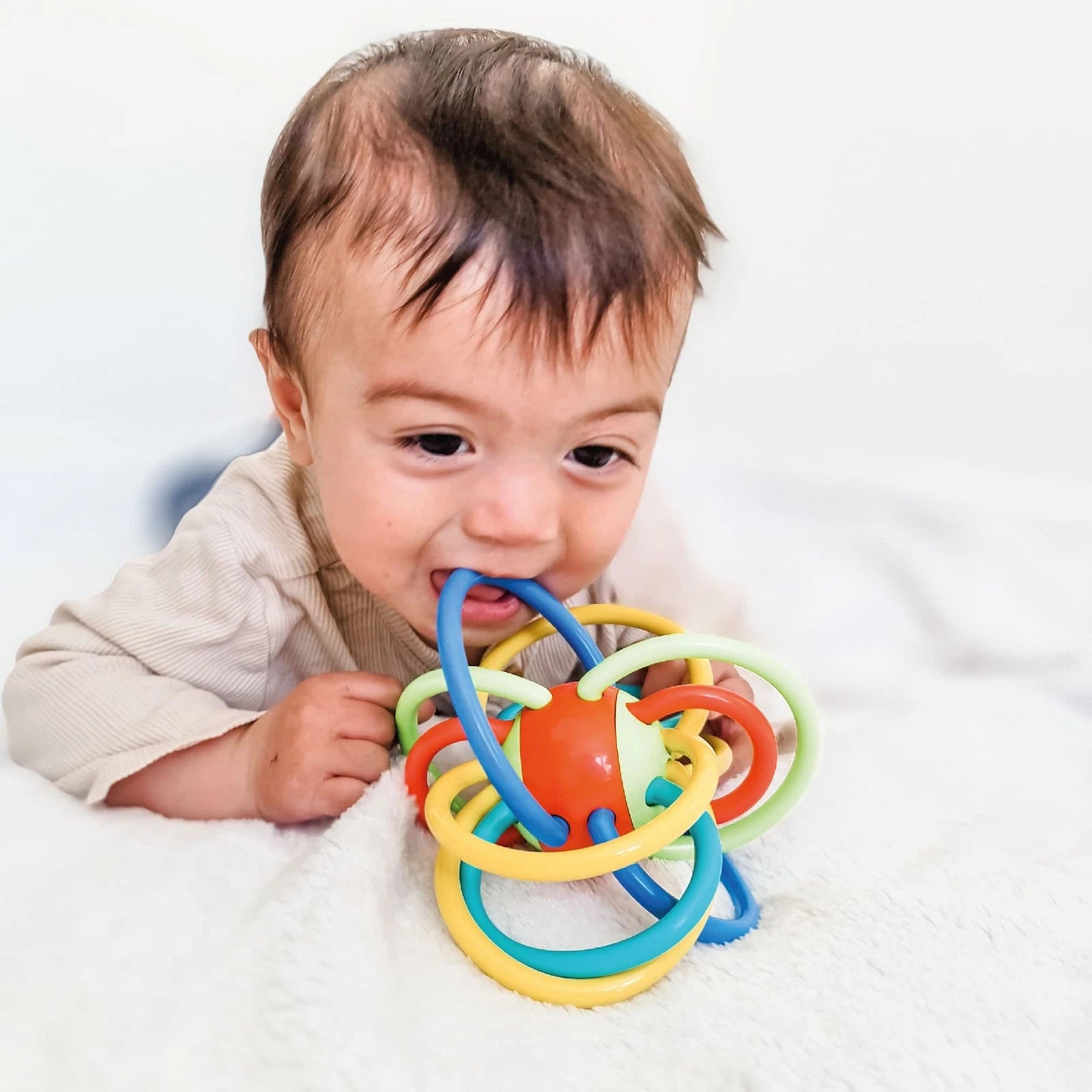 Nuby Baby Rattle Teether Toy – BPA - Free Soft Chew Teething Rings with Sensory Rattle Sound, Soothes Gums for Infants 3+ Months - Adenzo Comfies