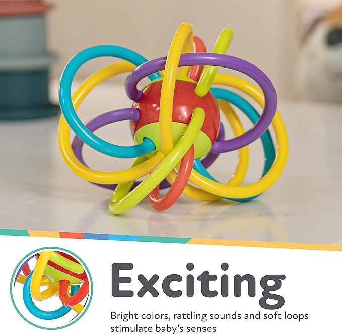 Nuby Baby Rattle Teether Toy – BPA - Free Soft Chew Teething Rings with Sensory Rattle Sound, Soothes Gums for Infants 3+ Months - Adenzo Comfies