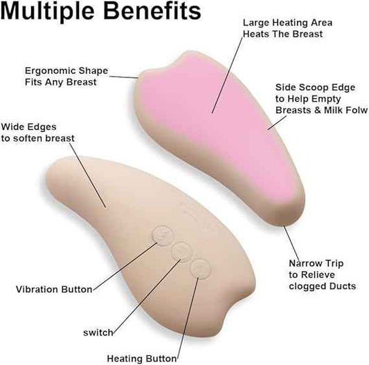 Lactation Breast Massager with Heat & Vibration | Soft Silicone Breastfeeding Massager for Milk Flow & Clogged Duct Relief - Adenzo Comfies