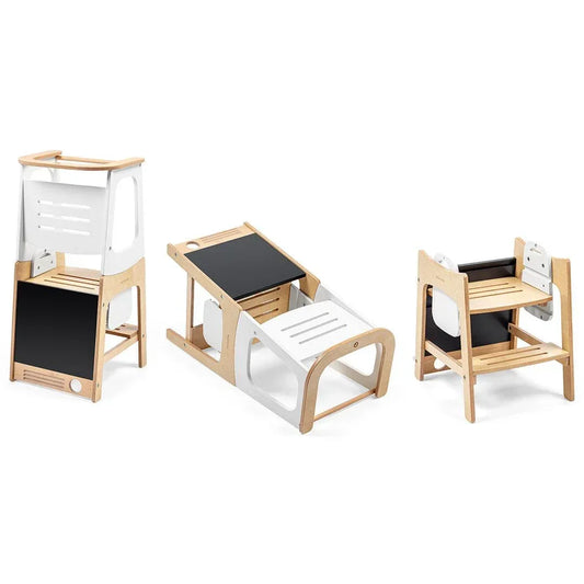 Maxi-Cosi Toucan Baby Learning Tower Wood, Montessori Toddler Step Stool, 18months-150kg, Blackboard, Height-Adjustable Kitchen Helper, Converts into Desk+Stool, FSC® 100% Certified Wood, Natural Wood - Adenzo Comfies