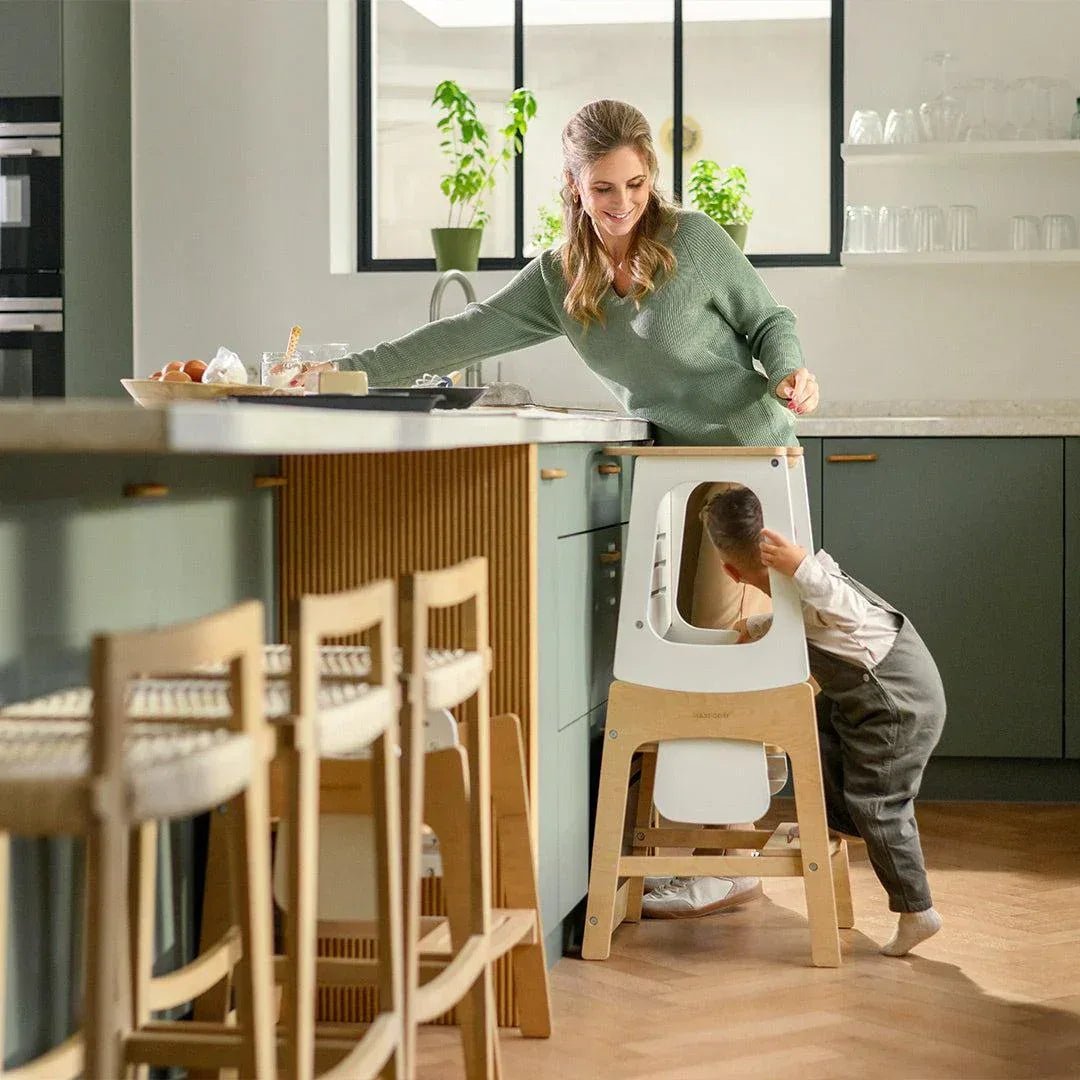 Maxi - Cosi Toucan Baby Learning Tower Wood, Montessori Toddler Step Stool, 18months - 150kg, Blackboard, Height - Adjustable Kitchen Helper, Converts into Desk+Stool, FSC® 100% Certified Wood, Natural Wood - Adenzo Comfies