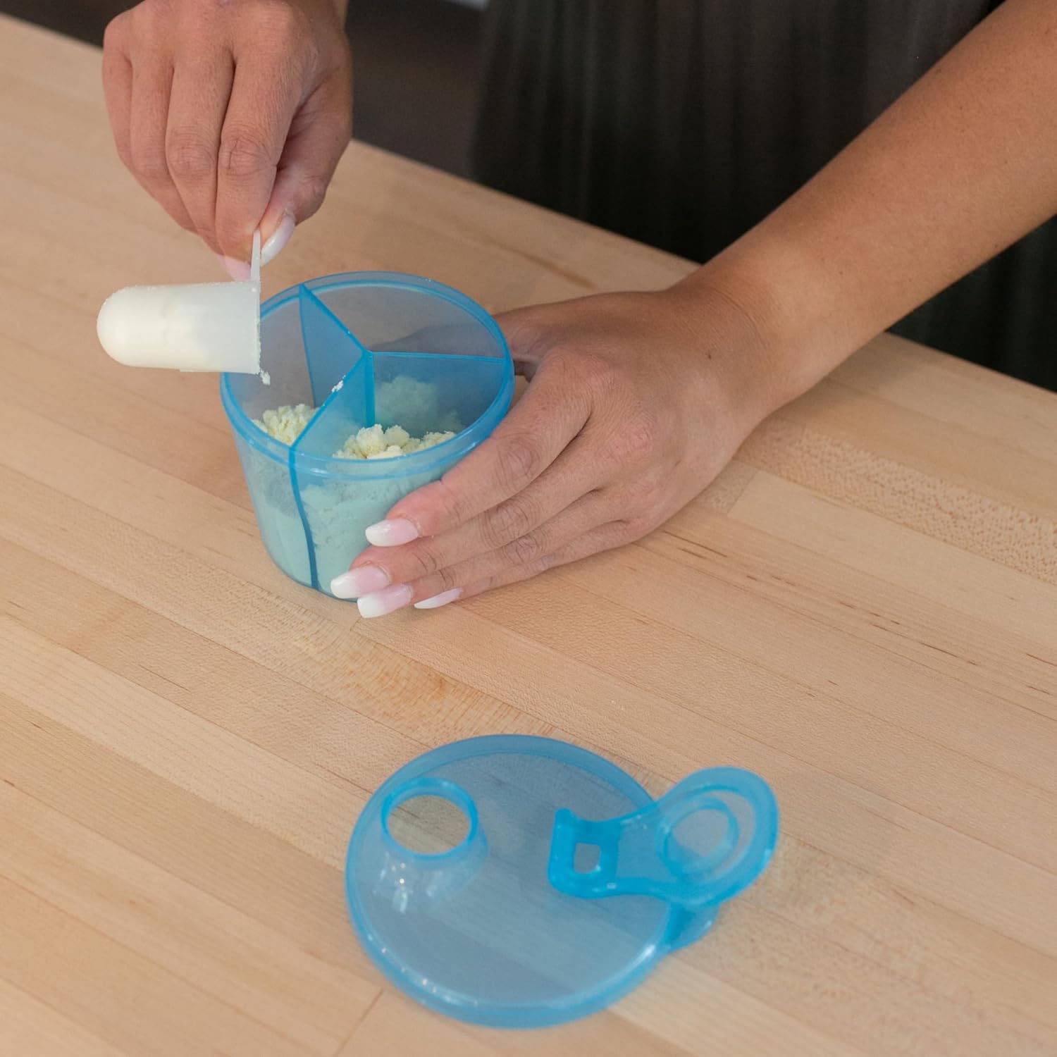 Dr. Brown’s Milk Powder Dispenser Blue – Portable Baby Formula Container with 3 Compartments, Easy - Pour Spout, Travel & Night Feeding Solution - Adenzo Comfies