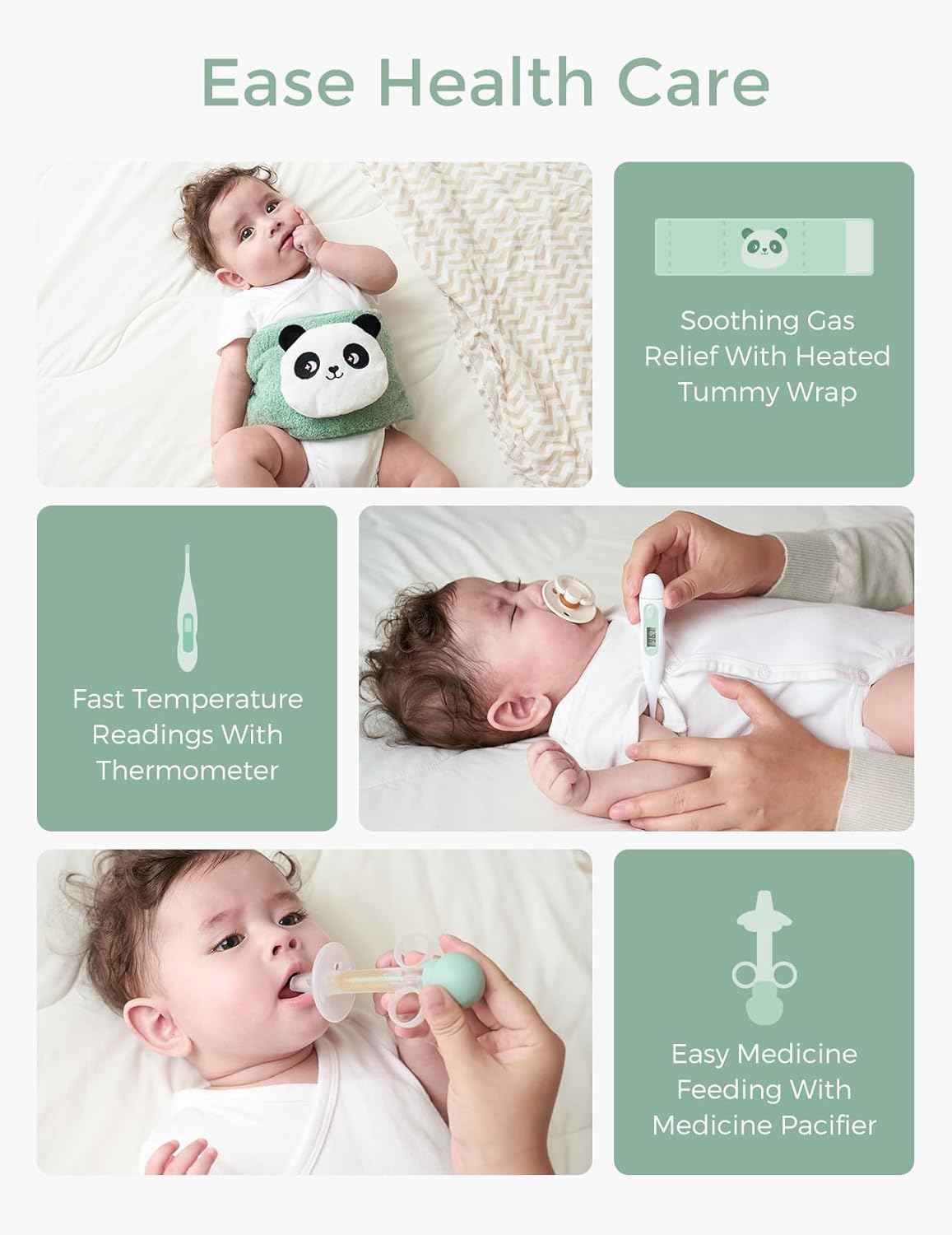 Momcozy Elite Baby Care Kit 10-Piece Newborn Essentials Set – Electric Nail Trimmer, Nasal Aspirator, Thermometer, Heated Tummy Wrap, Teether & Grooming Kit for Baby Shower Gift - Adenzo Comfies