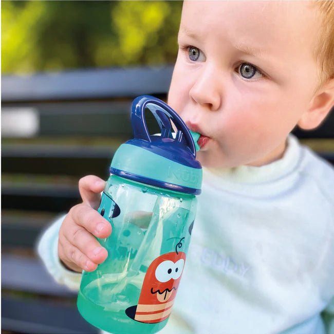 Nuby Mighty Swig Spill - Resistant Kids Water Bottle (360ml) – Bite - Resistant Flip - Top Straw, Vari - Flo Valve, Easy - Grip Handle Toddler Cup (18+ Months) - Adenzo Comfies