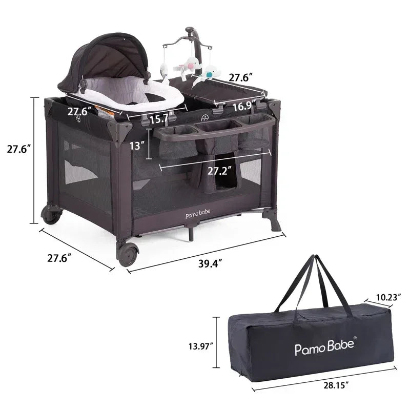 Pamo babe 4 - in - 1 Convertible Baby Playpen with Bassinet, Napper, Changing Table & Travel Bag, Portable Playard with Canopy, Wheels & Storage - Adenzo Comfies