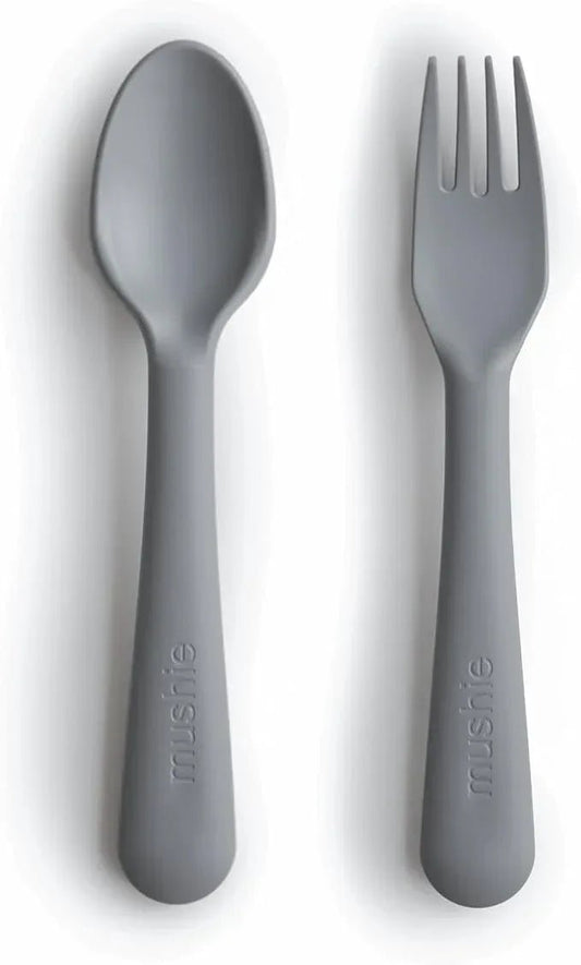 Mushie Flatware Fork and Spoon Set for Kids – Made in Denmark – Smoke - Adenzo Comfies