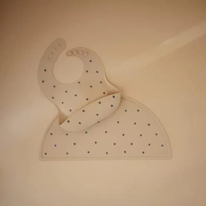 Mushie Silicone Baby Bib – Adjustable Fit Waterproof Bib – Black Daisy (SB) - Adenzo Comfies