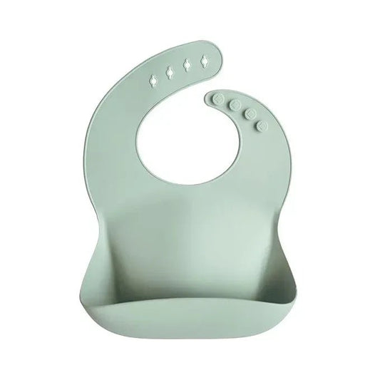 Mushie Silicone Baby Bib – Adjustable Fit Waterproof Bib – Cambridge Blue - Adenzo Comfies