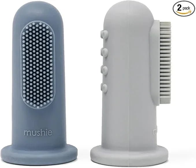 Mushie Baby Finger Toothbrush – Tradewinds/Stone – 2‑Pack - Adenzo Comfies