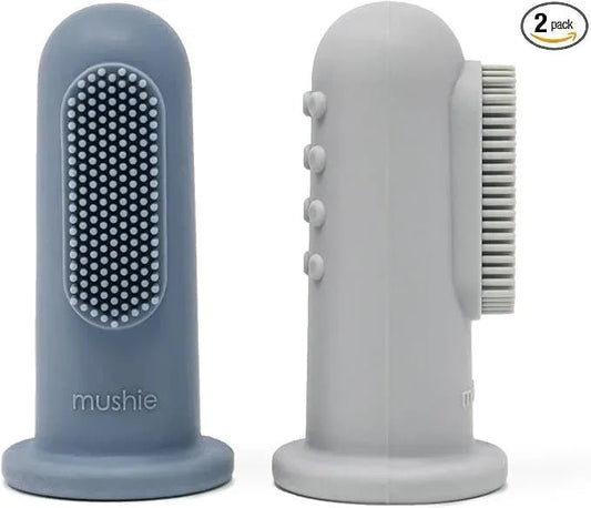 Mushie Baby Finger Toothbrush – Tradewinds/Stone – 2‑Pack - Adenzo Comfies