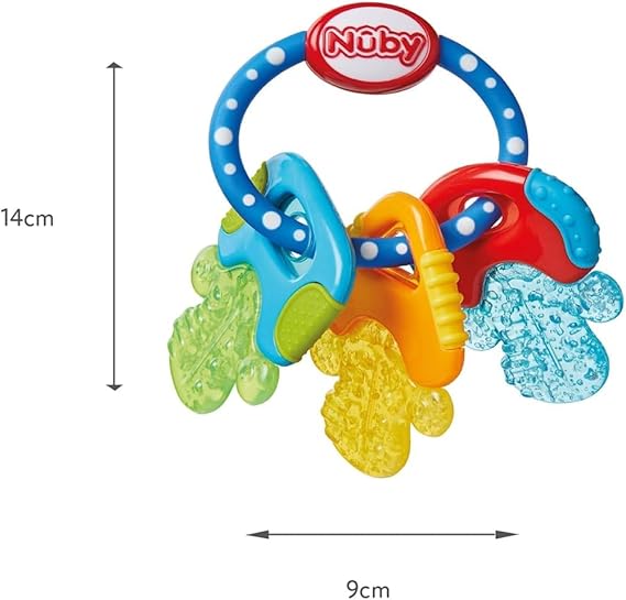Nuby IcyBite Keys Teether – Soothing Baby Teething Toy, Multiple Teething Surfaces, Refrigerator Safe Cooling Gel, Easy Grip, Suitable from 3 Months+ - Adenzo Comfies