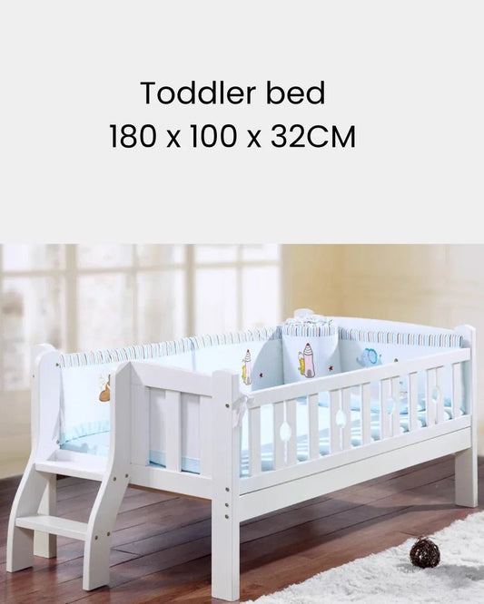 Wooden Toddler Bed With Safe Double Bed Frame & Staircase Tail Ladder - Adenzo Comfies